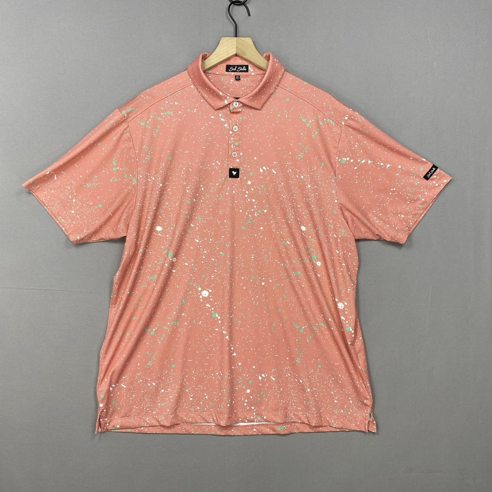 Bad Birdie Polo Shirt Mens XXL Short Sleeve Golf Performance Paint Splatter AOP
